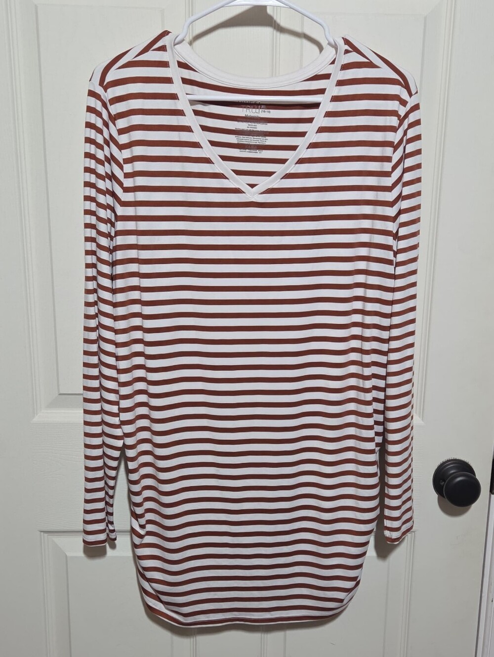 white/terra cotta striped maternity longsleeve